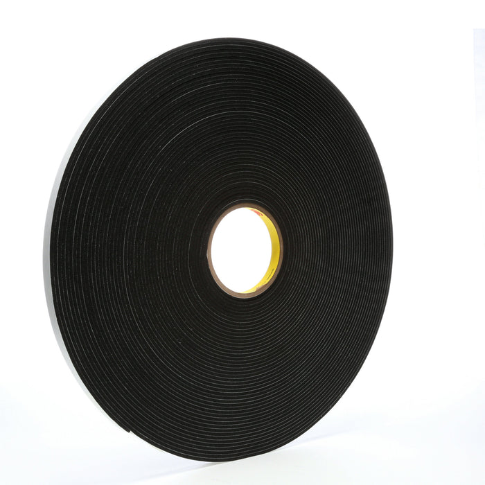 3M Vinyl Foam Tape 4718, Black, 1/2 in x 36 yd, 125 mil, 18 rolls percase