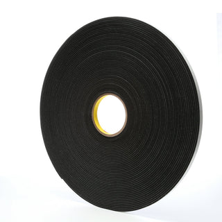 3M Vinyl Foam Tape 4718, Black, 1/2 in x 36 yd, 125 mil, 18 rolls percase