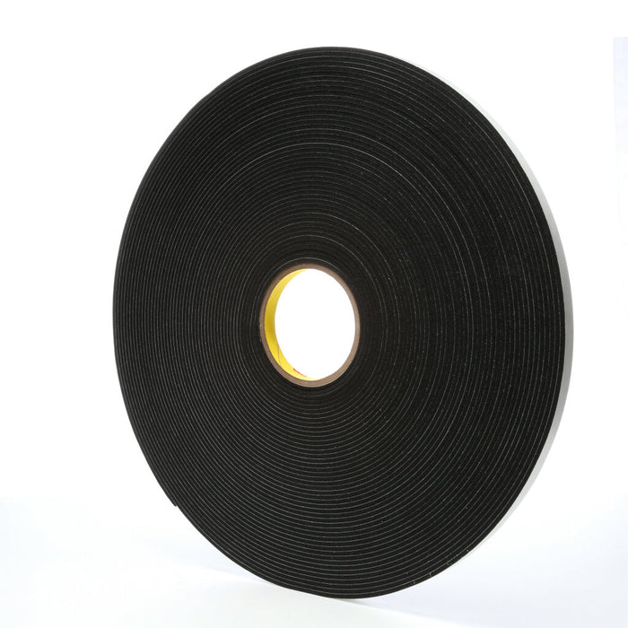 3M Vinyl Foam Tape 4718, Black, 1/2 in x 36 yd, 125 mil, 18 rolls percase