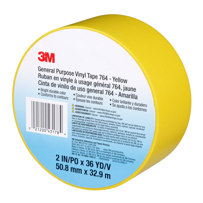 3M General Purpose Vinyl Tape 764, Yellow, 2 in x 36 yd, 5 mil, 24 Roll/Case
