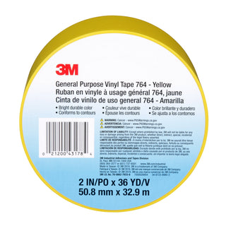 3M General Purpose Vinyl Tape 764, Yellow, 2 in x 36 yd, 5 mil, 24 Roll/Case