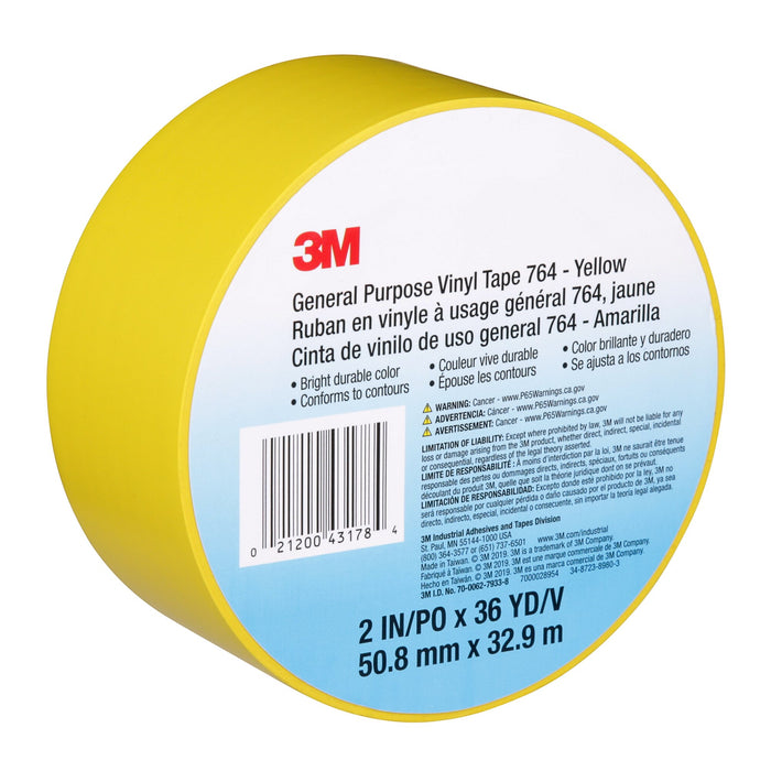 3M General Purpose Vinyl Tape 764, Yellow, 2 in x 36 yd, 5 mil, 24 Roll/Case