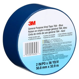 3M General Purpose Vinyl Tape 764, Blue, 2 in x 36 yd, 5 mil, 24 Roll/Case