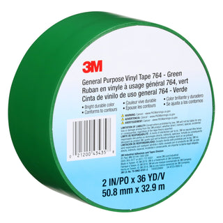 3M General Purpose Vinyl Tape 764, Green, 2 in x 36 yd, 5 mil, 24 Roll/Case