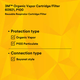 3M Organic Vapor Cartridge/Filter 60921, P100 60 EA/Case