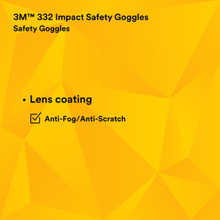 3M 332 Impact Safety Goggles Anti-Fog 40651-00000-10, Clear Anti FogLens