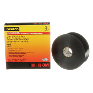 Scotch® Vinyl Electrical Tape 22, 1-1/2 in x 36 yd, Black, 1roll/carton