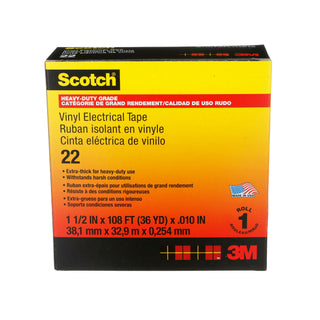 Scotch® Vinyl Electrical Tape 22, 1-1/2 in x 36 yd, Black, 1roll/carton