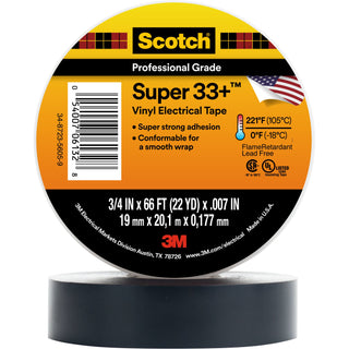 Scotch® Super 33+ Vinyl Electrical Tape, 1-1/2 in x 36 yd, 1-1/2 inCore, Black