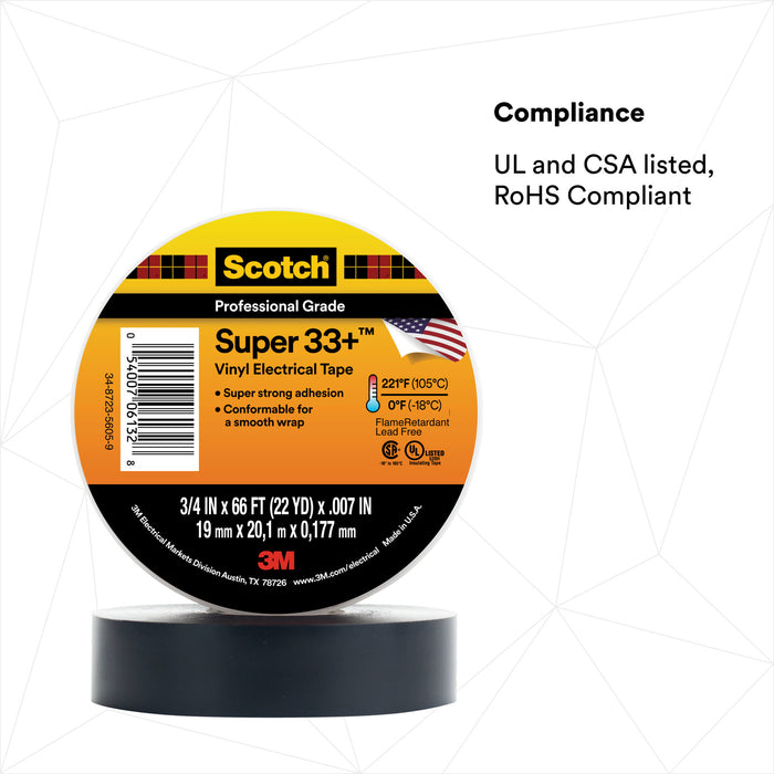 Scotch® Super 33+ Vinyl Electrical Tape, 1-1/2 in x 36 yd, 1-1/2 inCore, Black
