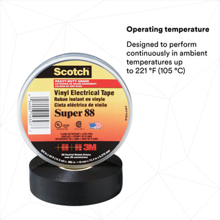 Scotch® Vinyl Electrical Tape Super 88, 3/4 in x 44 ft, Black, 10rolls/carton