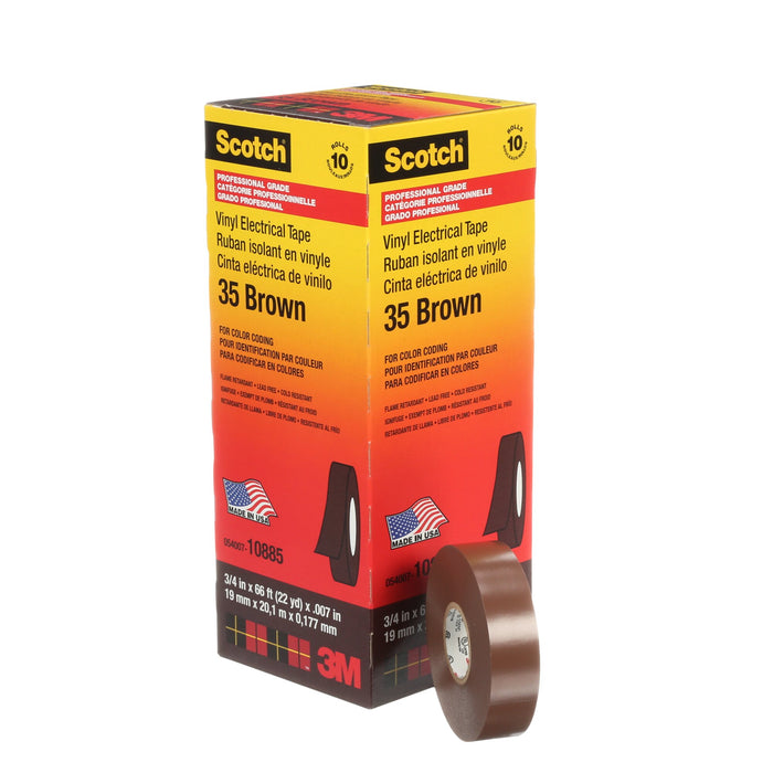 Scotch® Vinyl Color Coding Electrical Tape 35, 3/4 in x 66 ft, Brown