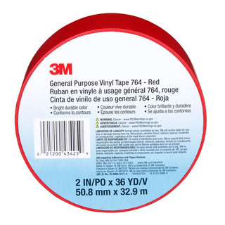 3M General Purpose Vinyl Tape 764, Red, 2 in x 36 yd, 5 mil, 24 Roll/Case