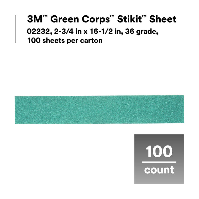 3M Green Corps Stikit Production Sheet, 02232, 2 3/4 in x 16 1/2 in,
36 grade