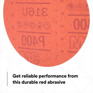 3M Hookit Red Abrasive Disc, 01218, 6 in, P400, 50 discs per carton