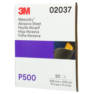 3M Wetordry Abrasive Sheet, 02037, P500, 9 in x 11 in, 50 sheets per
carton