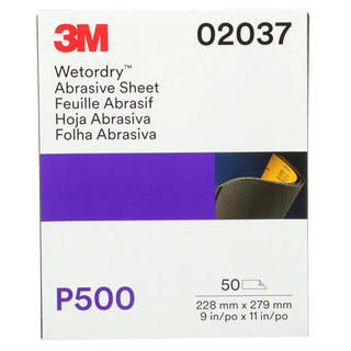 3M Wetordry Abrasive Sheet, 02037, P500, 9 in x 11 in, 50 sheets per
carton