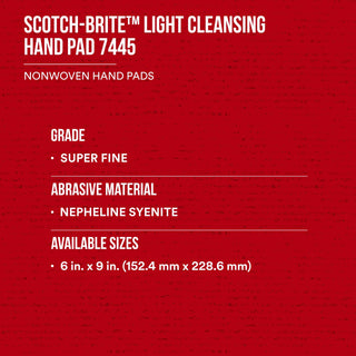 Scotch-Brite Light Cleansing Hand Pad 7445, HP-HP, Nepheline Syenite Super Fine