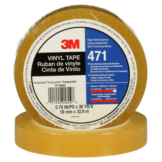 3M Vinyl Tape 471, Transparent, 3/4 in x 36 yd, 5.2 mil