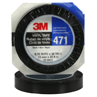 3M Vinyl Tape 471, Black, 3/4 in x 36 yd, 5.2 mil