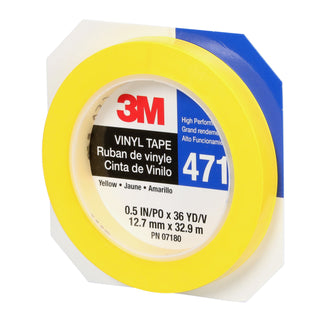 3M Vinyl Tape 471, Yellow, 1/2 in x 36 yd, 5.2 mil