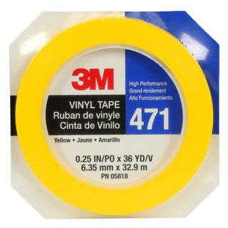 3M Vinyl Tape 471, Yellow, 1/4 in x 36 yd, 5.2 mil