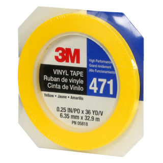 3M Vinyl Tape 471, Yellow, 1/4 in x 36 yd, 5.2 mil