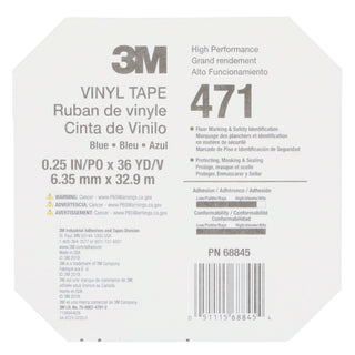 3M Vinyl Tape 471, Blue, 1/4 in x 36 yd, 5.2 mil