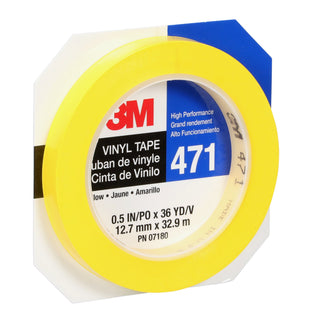 3M Vinyl Tape 471, Yellow, 3/8 in x 36 yd, 5.2 mil