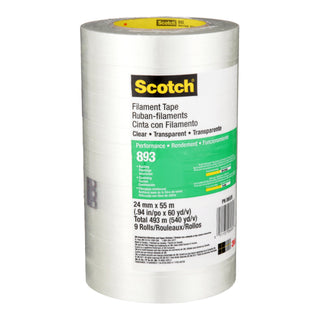 Scotch® Filament Tape 893, Clear, 24 mm x 55 m, 6 mil