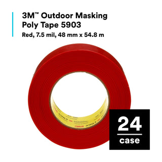 3M Outdoor Masking Poly Tape 5903, Red, 48 mm x 54.8 m, 7.5 mil, 24Roll/Case