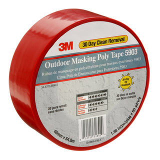 3M Outdoor Masking Poly Tape 5903, Red, 48 mm x 54.8 m, 7.5 mil, 24Roll/Case