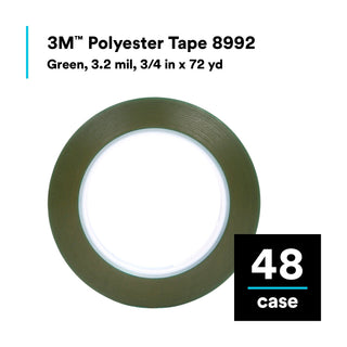 3M Polyester Tape 8992, Green, 3/4 in x 72 yd, 3.2 mil, 48 rolls percase