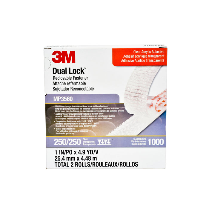 3M Dual Lock Reclosable Fastener MP3560, Clear, 1 in x 5 yd, Type 250,2 per pack