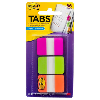 Post-it® Durable Tabs 686-PGO, 1 in. x 1.5 in. Pink, Green, Orange 24cs