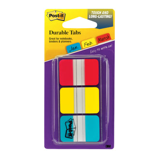 Post-it® Durable Tabs 686-RYB, 1 in. x 1.5 in. Red, Canary Yellow, Blue