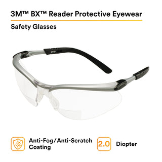 3M BX Reader Protective Eyewear 11375-00000-20, Clear Lens, SilverFrame