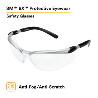 3M BX Protective Eyewear 11380-00000-20, Clear Anti-Fog Lens,Silver/Black Frame