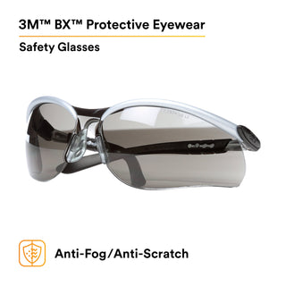 3M BX Protective Eyewear 11381-00000-20, Grey Anti-Fog Lens,Silver/Black Frame