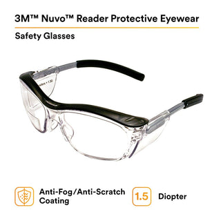 3M Nuvo Reader Protective Eyewear, 11434-00000-20 Clear Lens, GreyFrame