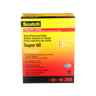 Scotch® Vinyl Electrical Tape Super 88, 1-1/2 in x 44 ft, Black, 10rolls/carton