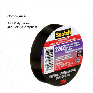 3M Linerless Electrical Rubber Tape 2242, 3/4 in x 15 ft, 1 in core,Black