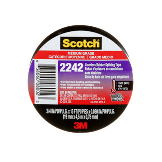 3M Linerless Electrical Rubber Tape 2242, 3/4 in x 15 ft, 1 in core,Black