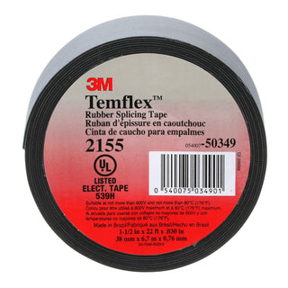 3M Temflex Rubber Splicing Tape 2155, 1-1/2 in x 22 ft, Black