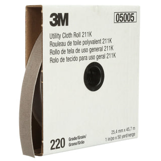 3M Utility Cloth Roll 211K, 220 J-weight, 1 in x 50 yd, Full-flex