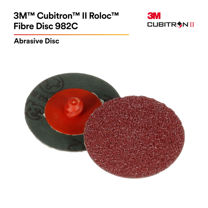3M Cubitron II Roloc Fibre Disc 982C, 60+, TR, Red, 2 in, Die R200P,
50/Carton