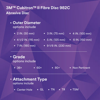 3M Cubitron II Fibre Disc 982C, 80+, 5 in x 7/8 in, Die 500P,25/Inner