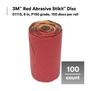 3M Red Abrasive Stikit Disc, 01113, 6 in, P150 grade, 100 discs per
roll