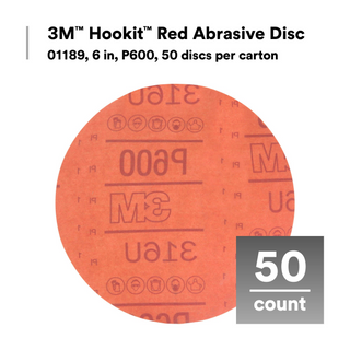 3M Hookit Red Abrasive Disc, 01189, 6 in, P600, 50 discs per carton