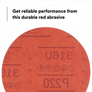 3M Hookit Red Abrasive Disc, 01221, 6 in, P220, 50 discs per carton